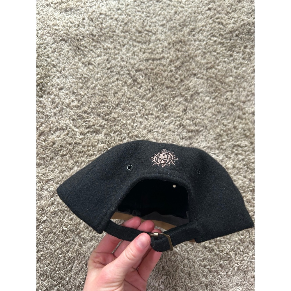 Vintage Black Wool Genuine Brown Suede Leather Brim Strapback Hat One Size - Picture 2 of 8
